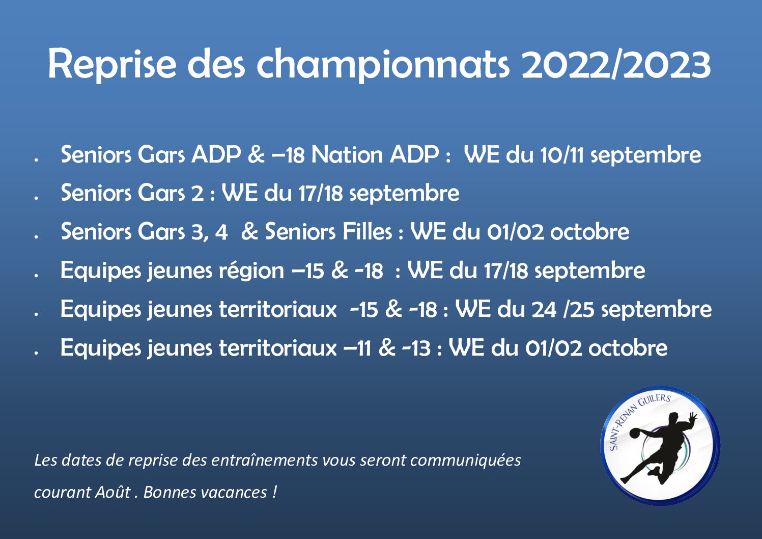 dates reprise championnats
